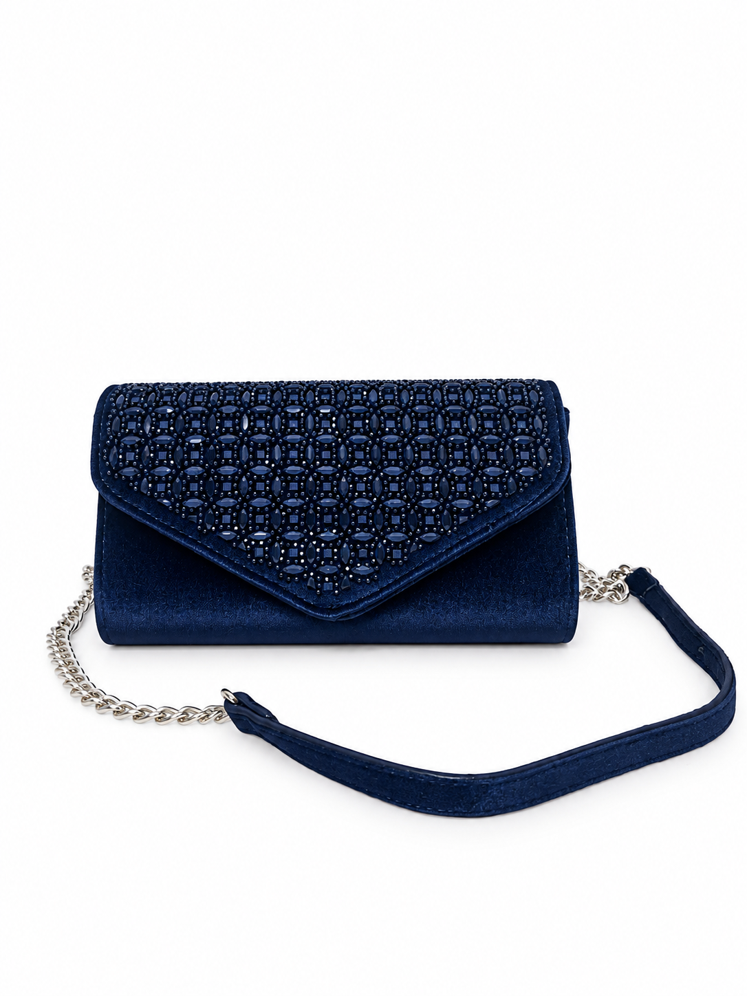 Pochette blu con dettagli gioiello