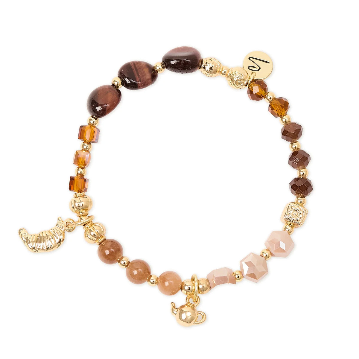 Bracciale elastico con doppio charm Cherie - Marrone