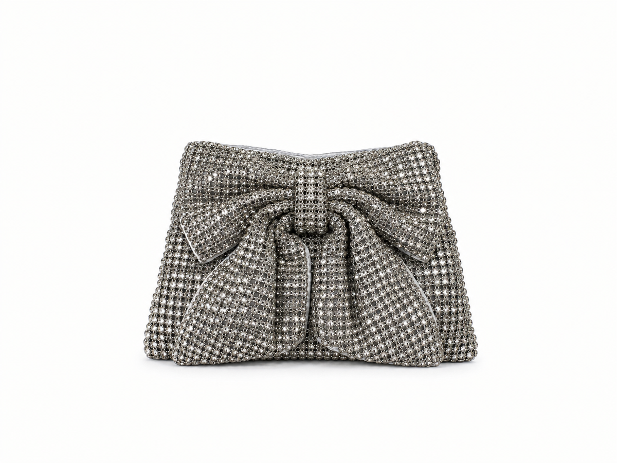 Clutch argento con fiocco scintillante