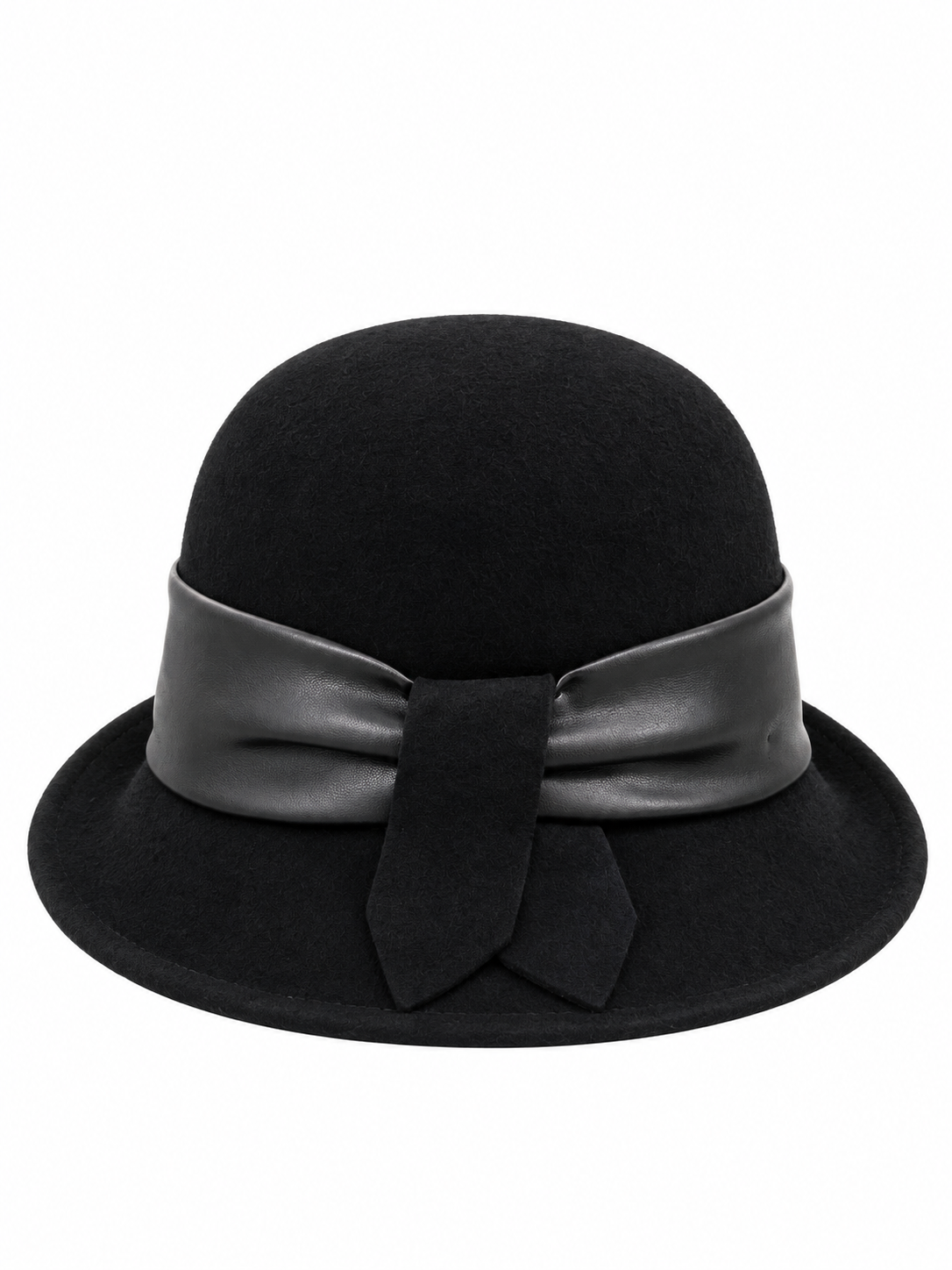 Cappello in feltro nero con fascia effetto pelle