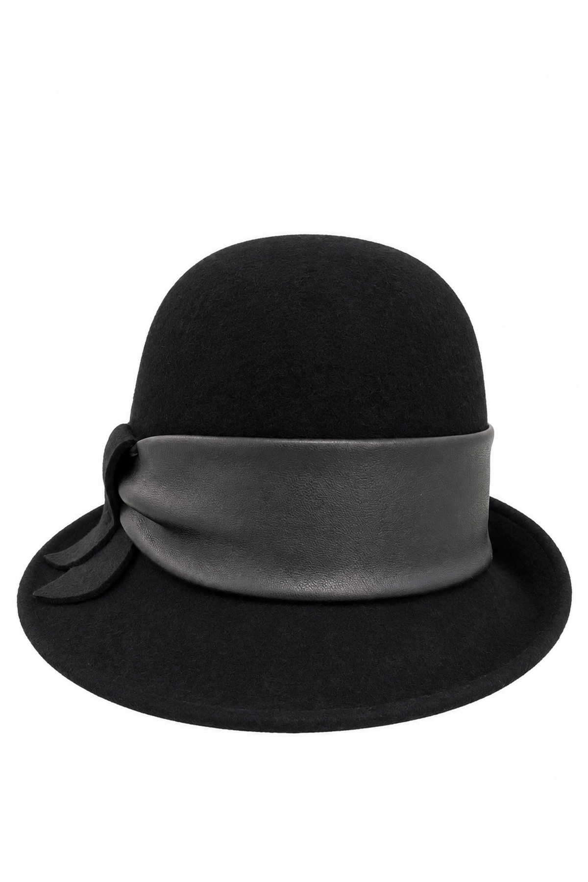 Cappello in feltro nero con fascia effetto pelle