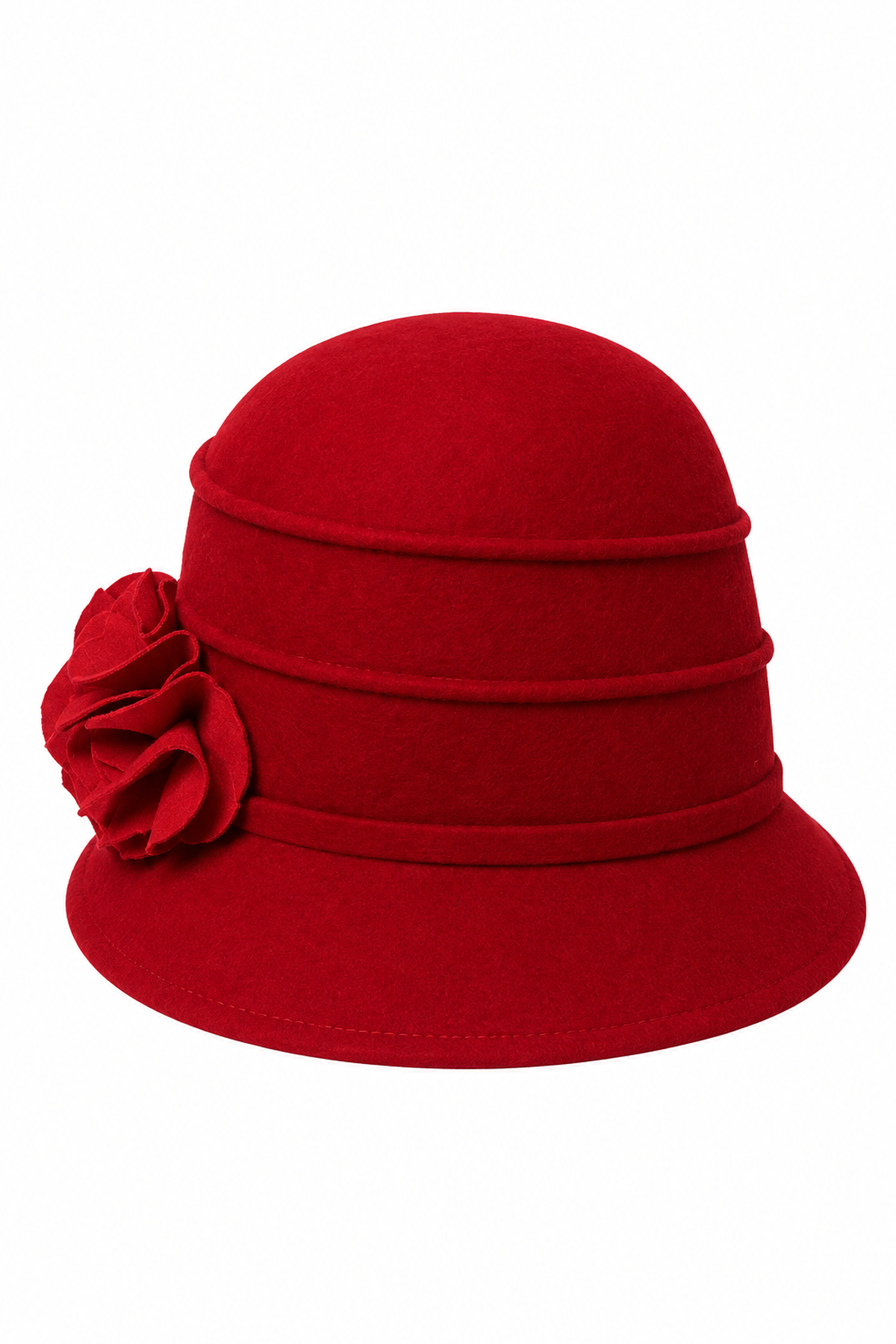 Cappello in feltro rosso con fiore laterale