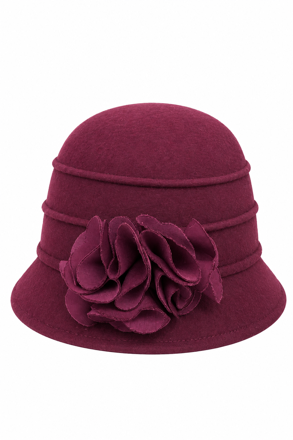 Cappello in feltro bordeaux con fiore laterale