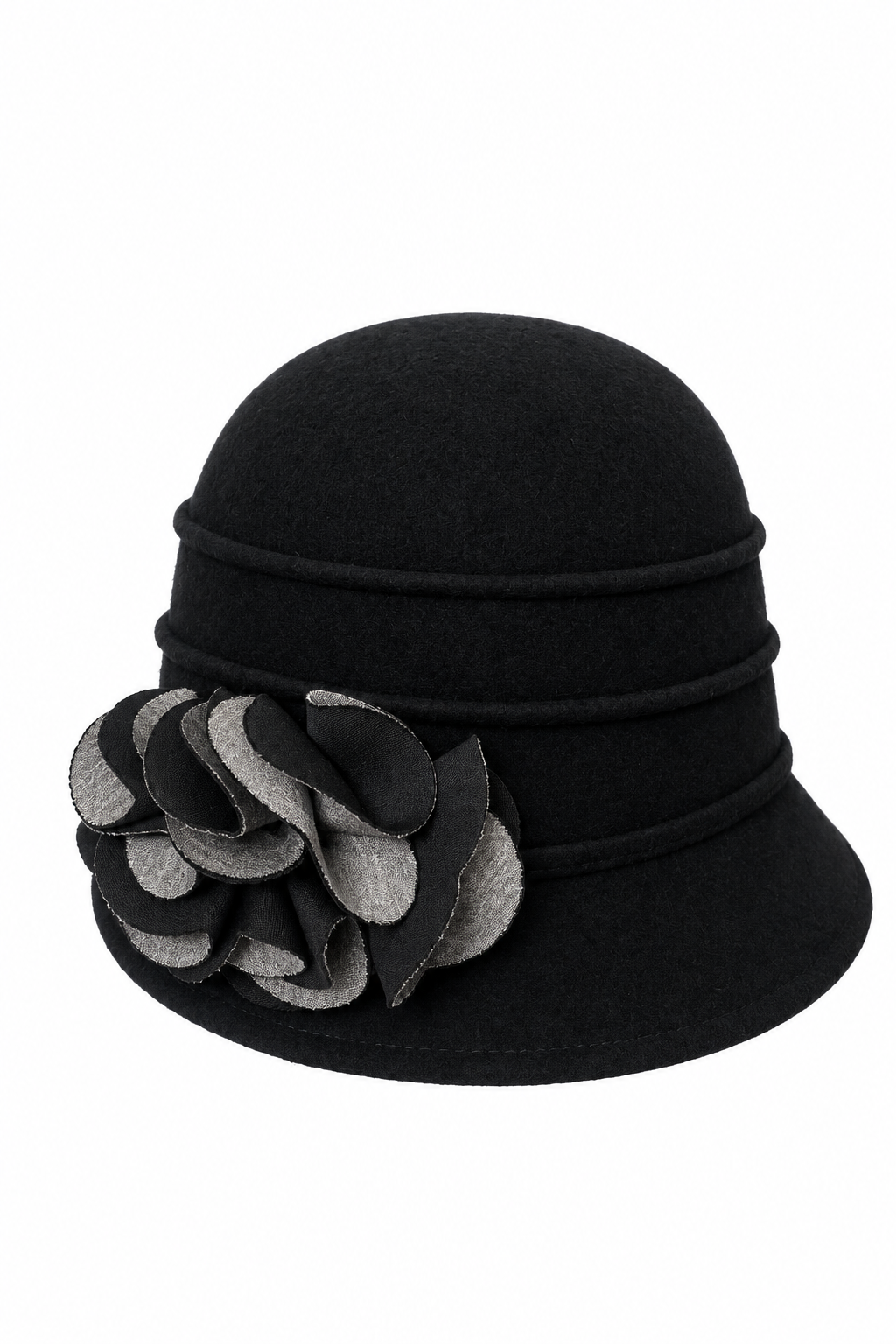 Cappello in feltro nero con fiore laterale