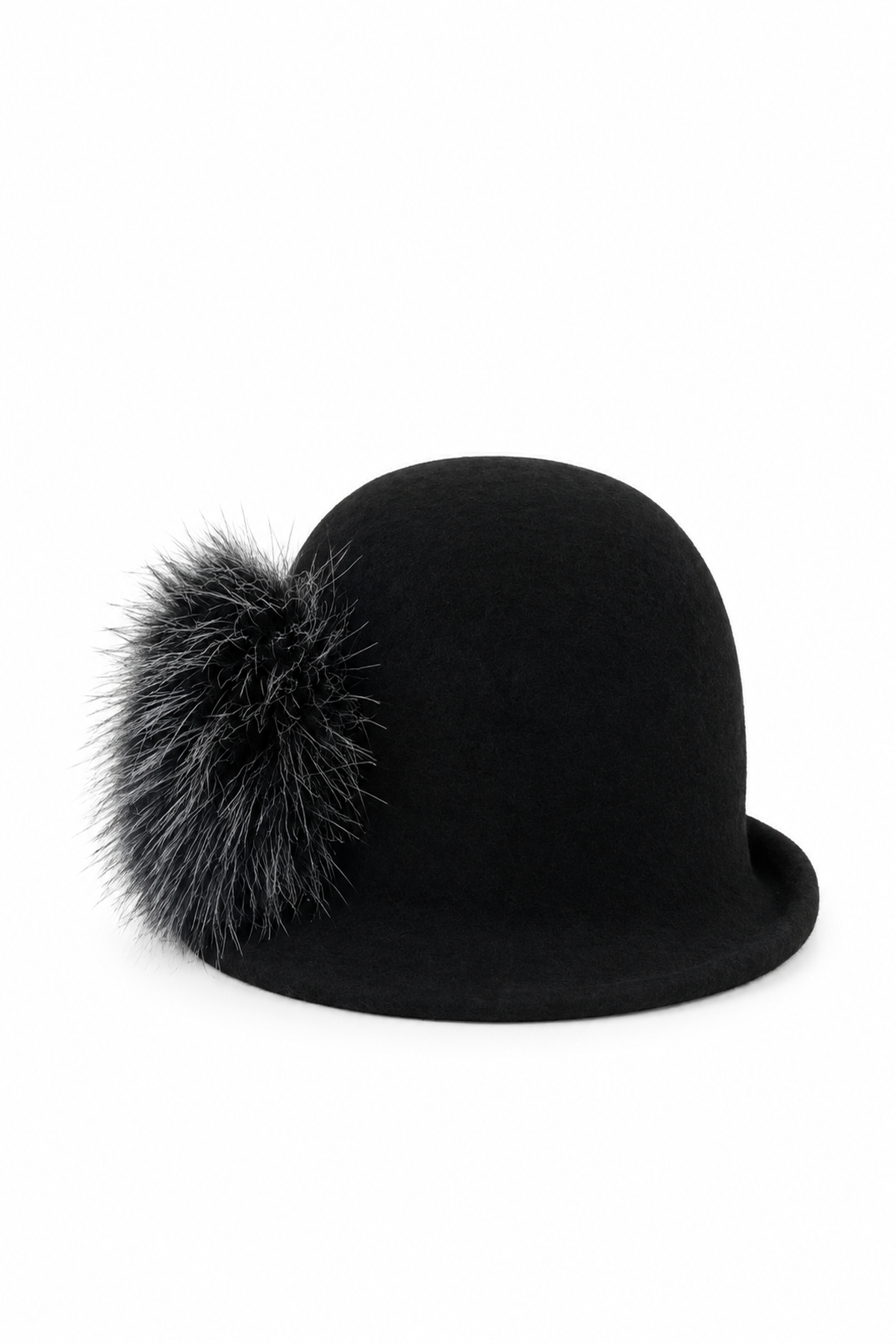 Cappello in feltro nero con dettaglio in pelliccia