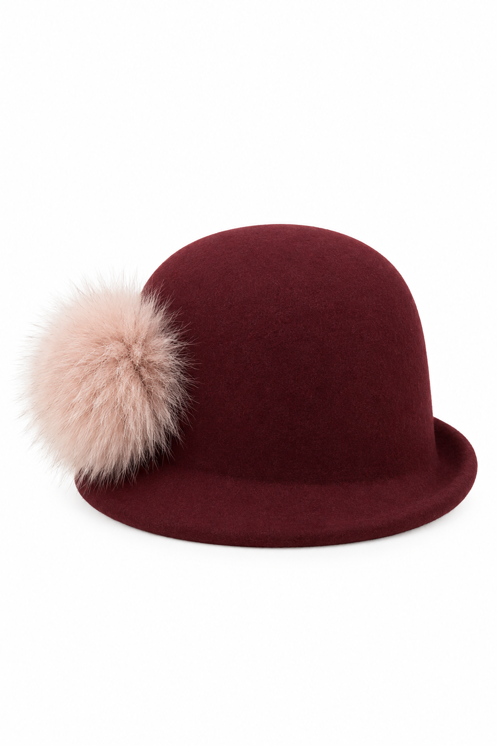 Cappello in feltro bordeaux con dettaglio in pelliccia