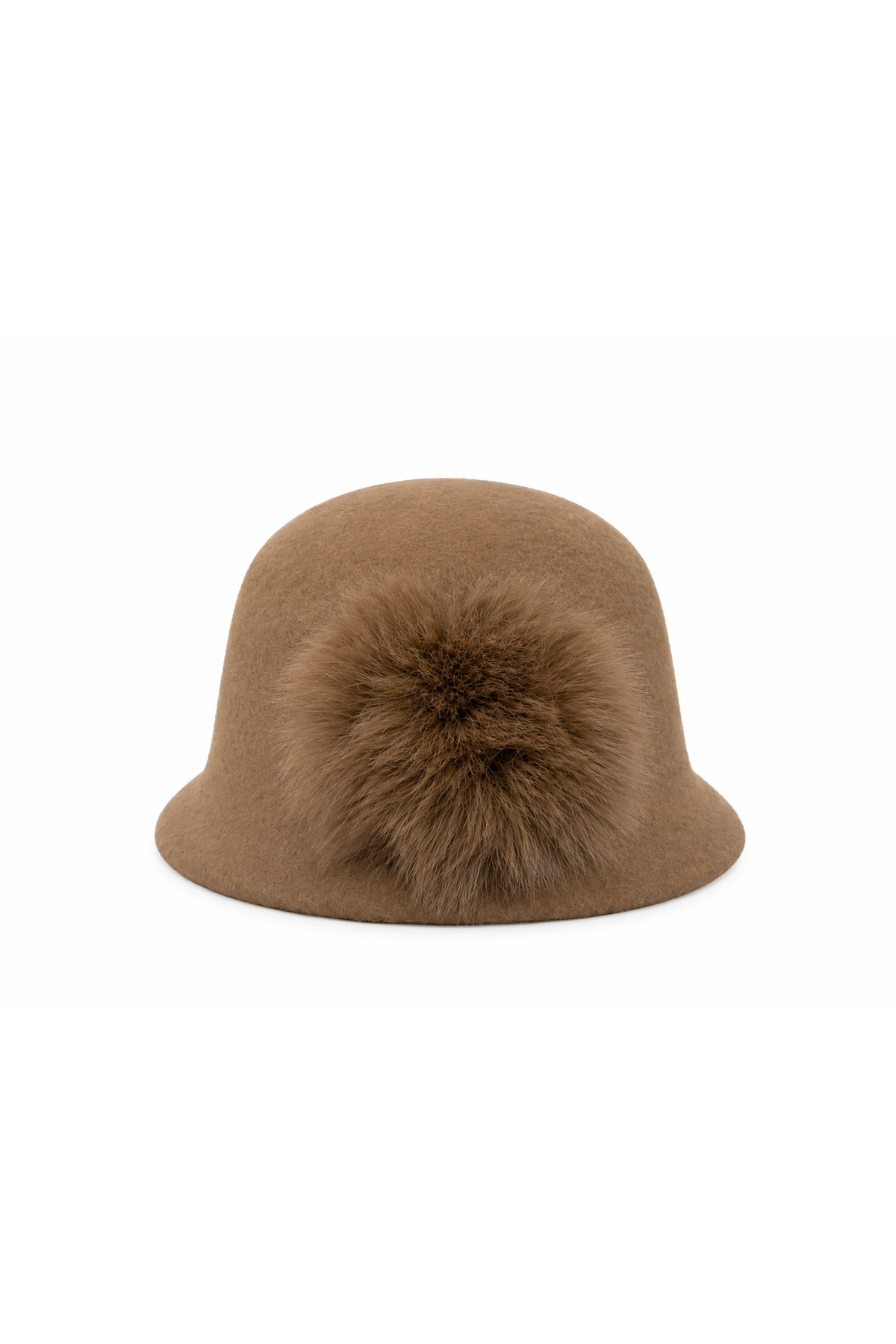Cappello in feltro cammello con dettaglio in pelliccia