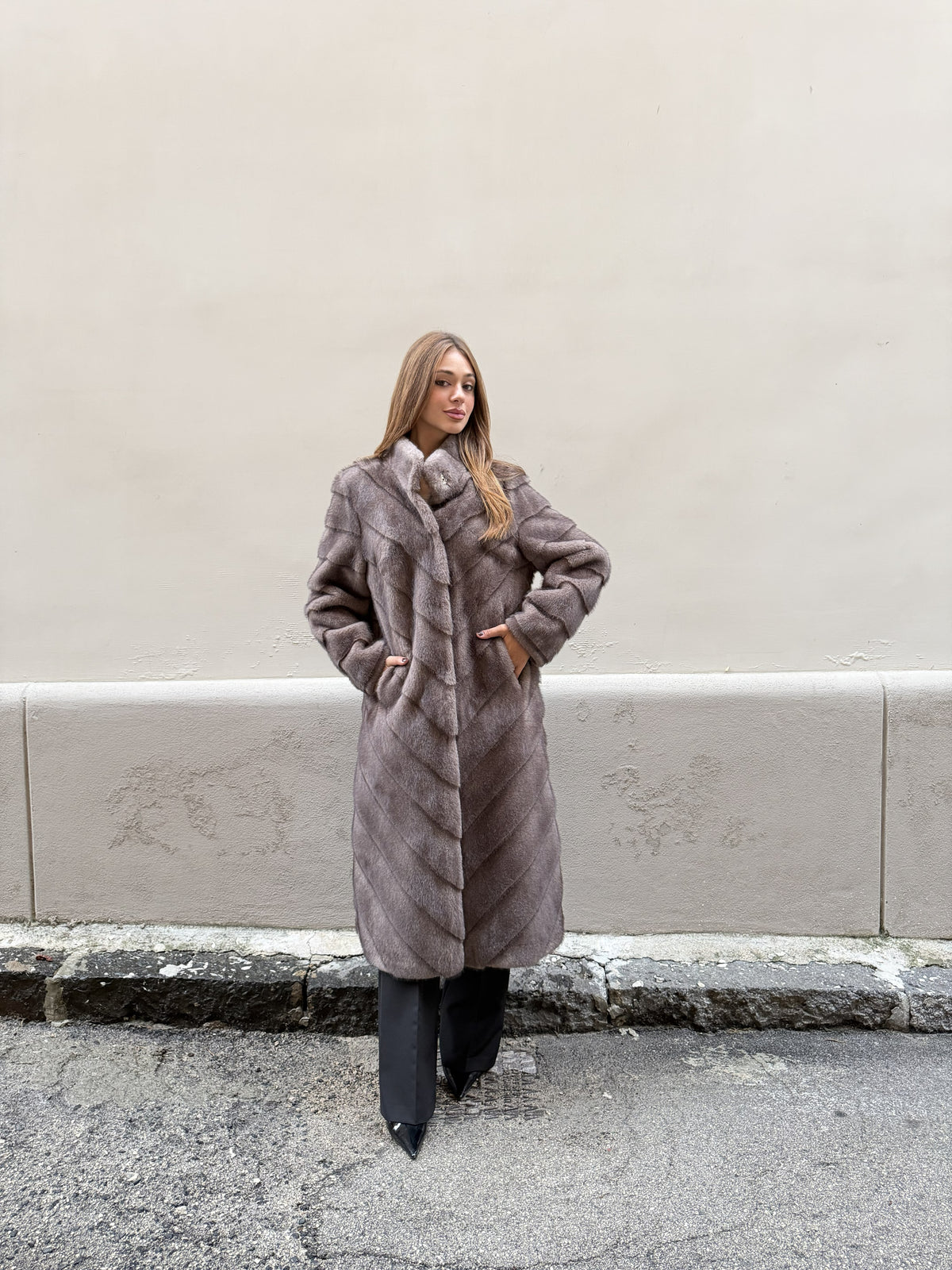Cappotto Ecopelliccia Chevron