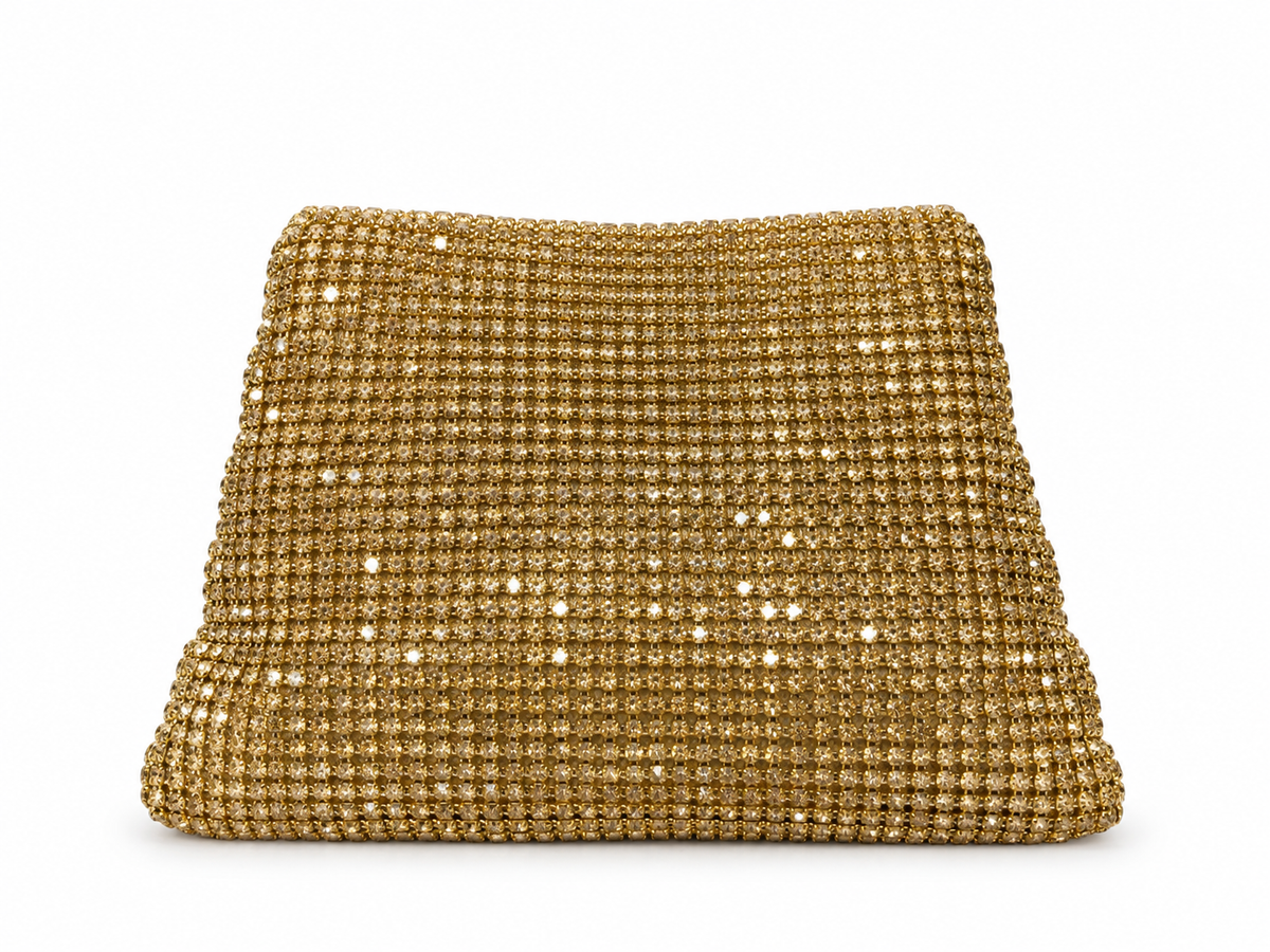Clutch dorata con fiocco scintillante