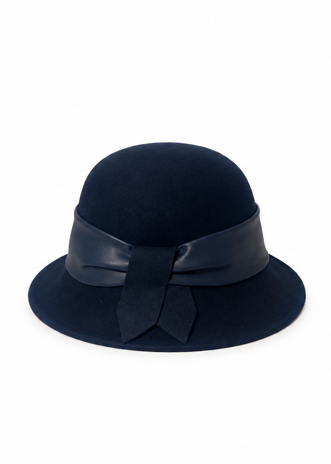 Cappello in feltro blu con fascia effetto pelle