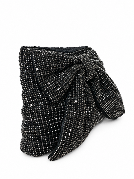 Clutch nera con fiocco scintillante
