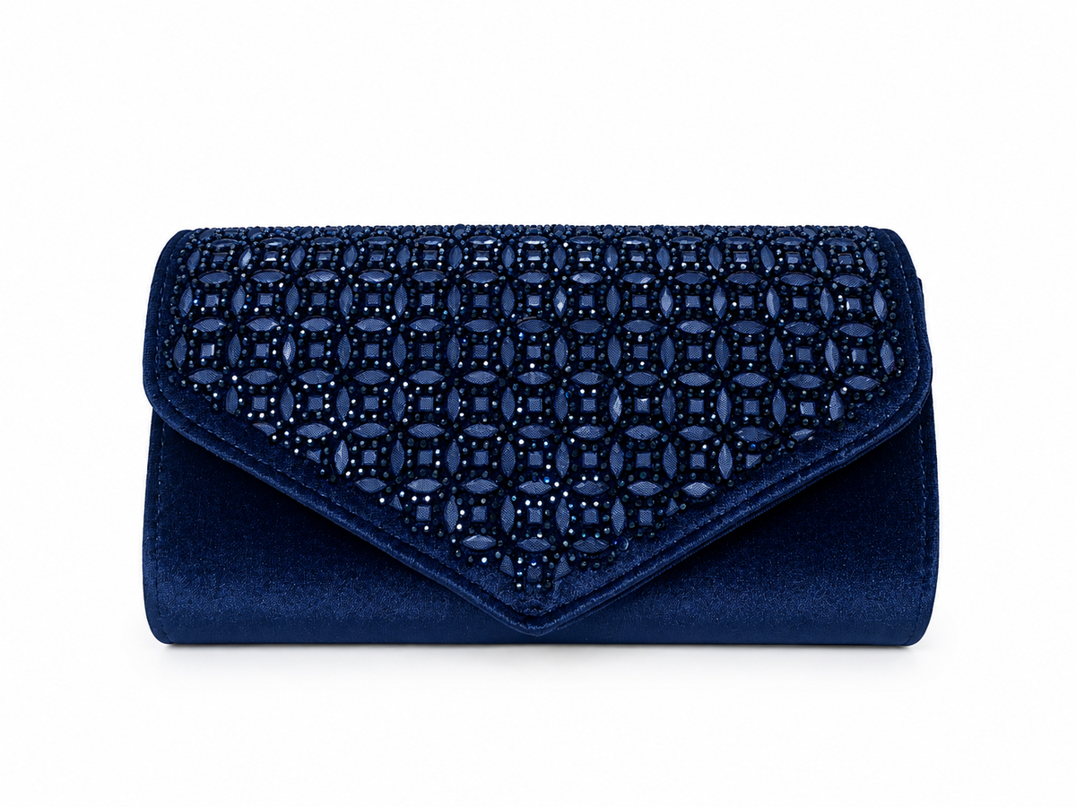 Pochette blu con dettagli gioiello