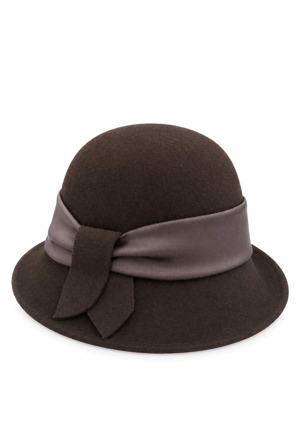 Cappello in feltro marrone con fascia effetto pelle