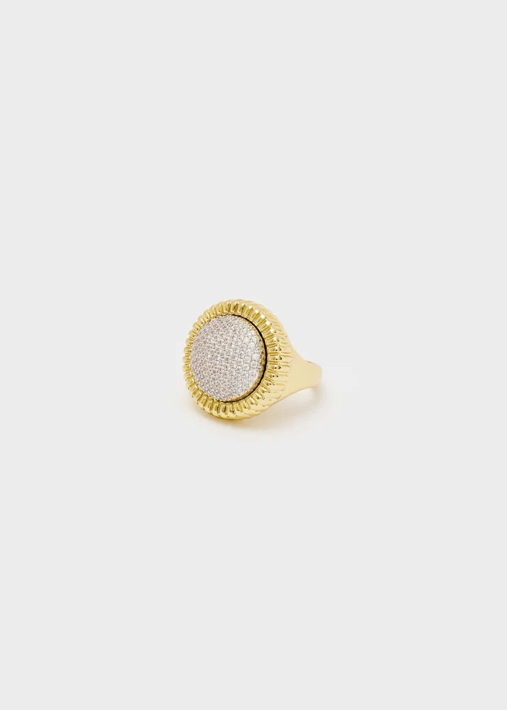 Anello over lavorato con zirconi oro