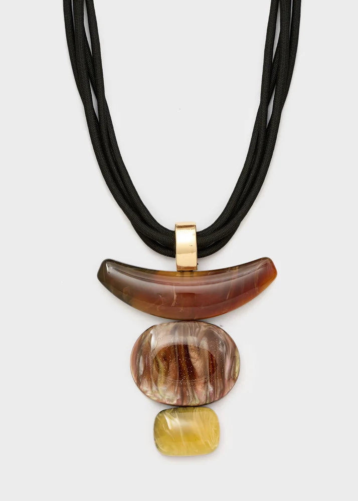 Collana Thai in corda con pendenti nero/marrone