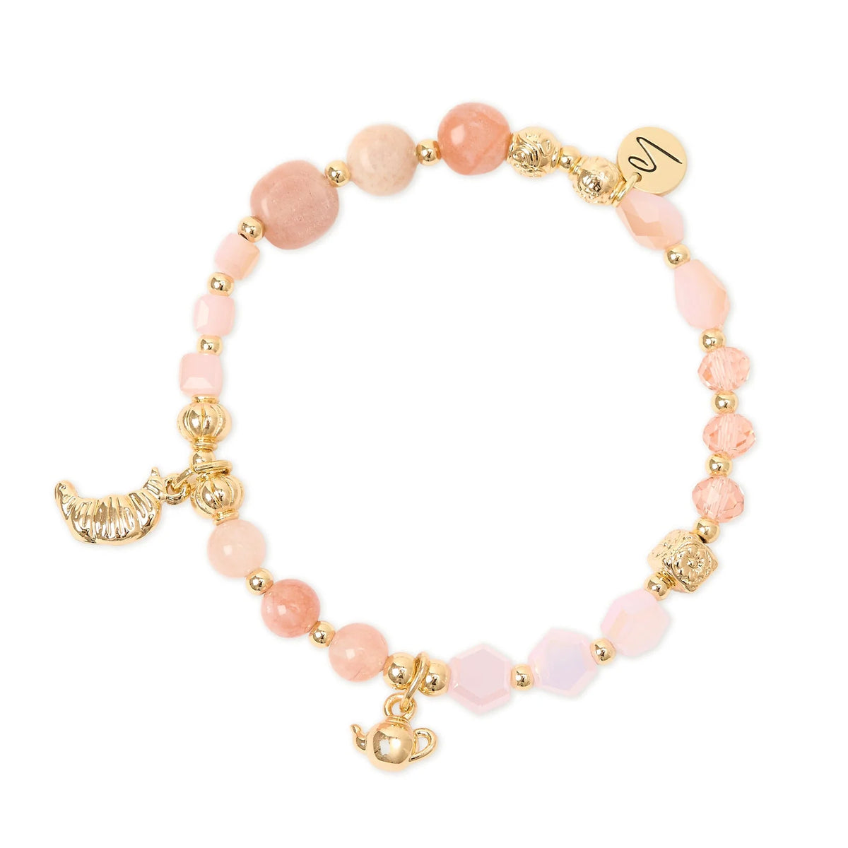 Bracciale elastico con doppio charm Cherie - Rosa
