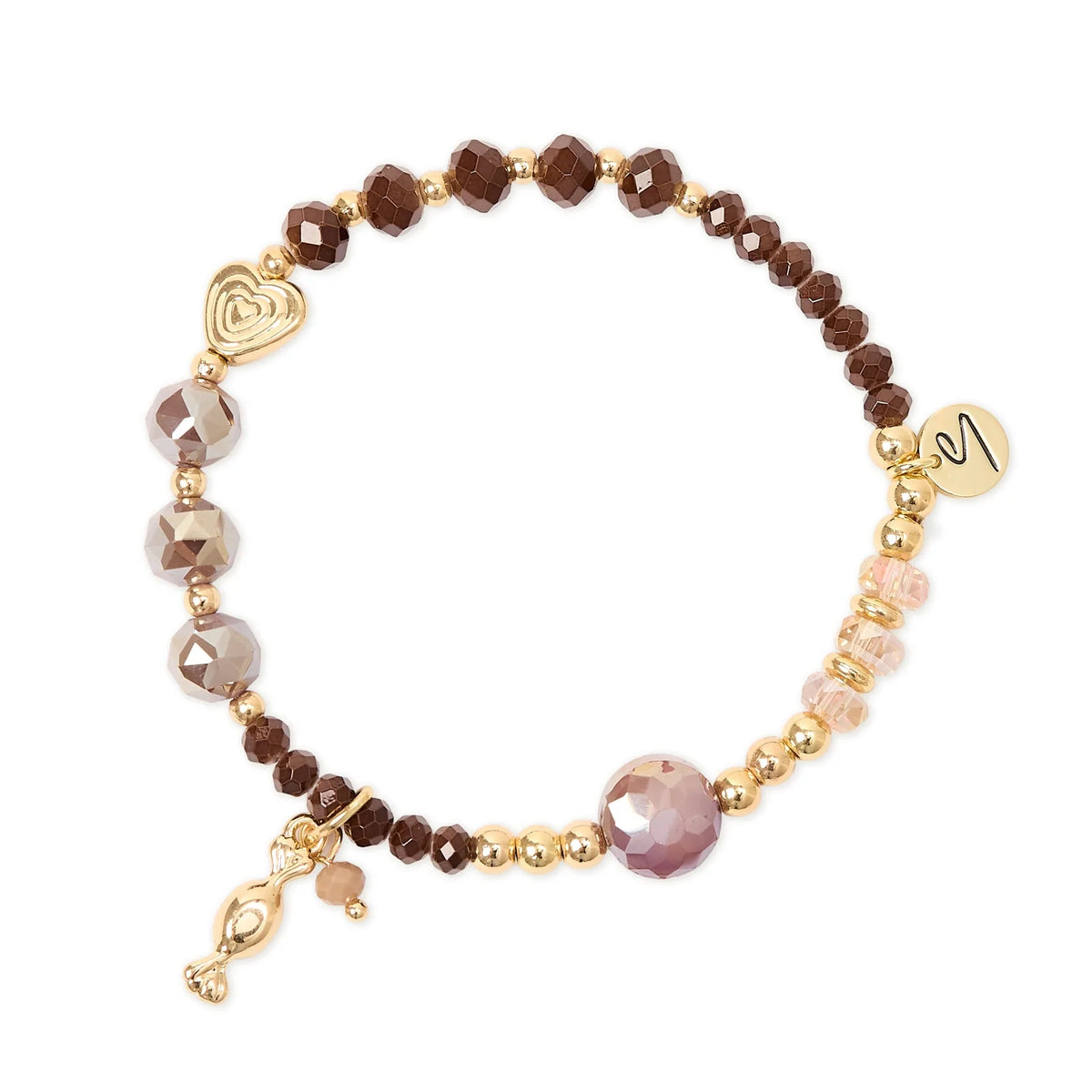 Bracciale elastico con charm caramella Cherie - Marrone