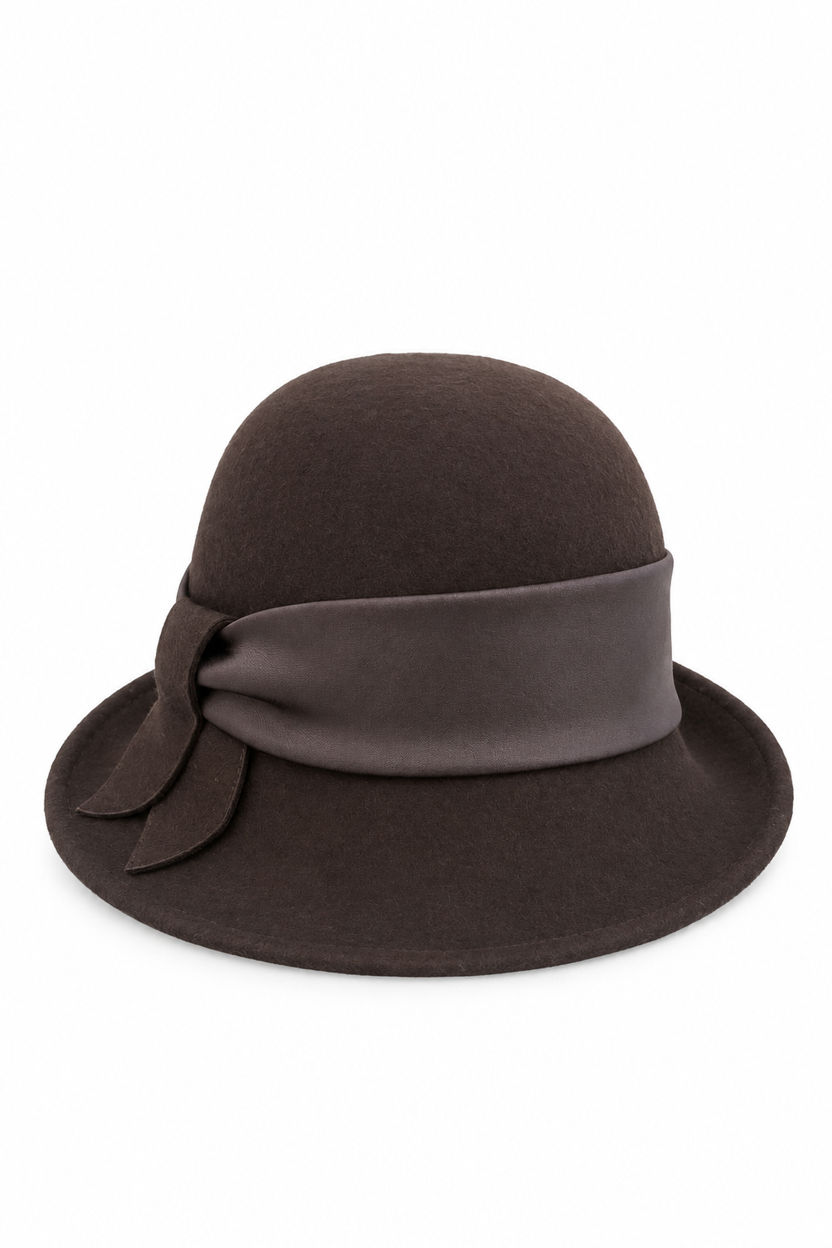 Cappello in feltro marrone con fascia effetto pelle
