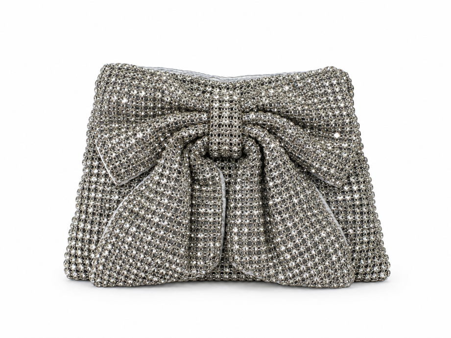 Clutch argento con fiocco scintillante