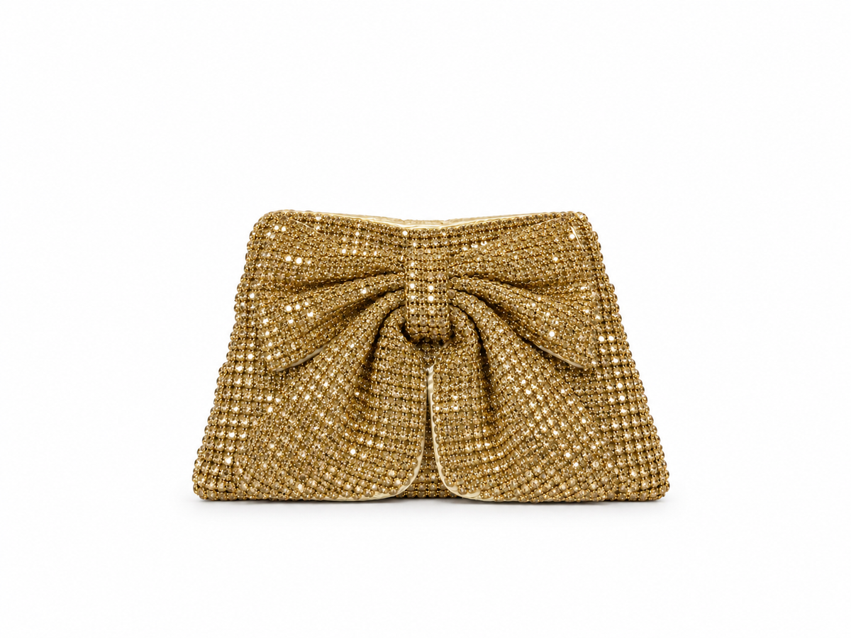 Clutch dorata con fiocco scintillante