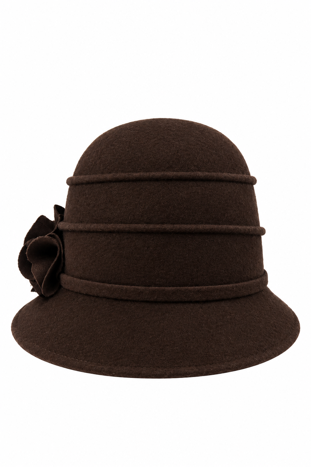 Cappello in feltro marrone scuro con fiore laterale