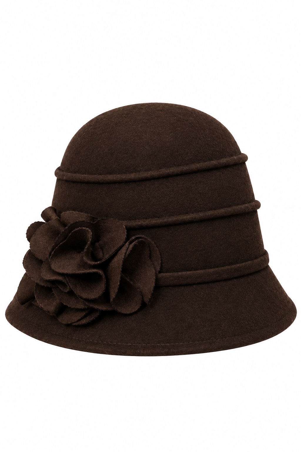 Cappello in feltro marrone scuro con fiore laterale