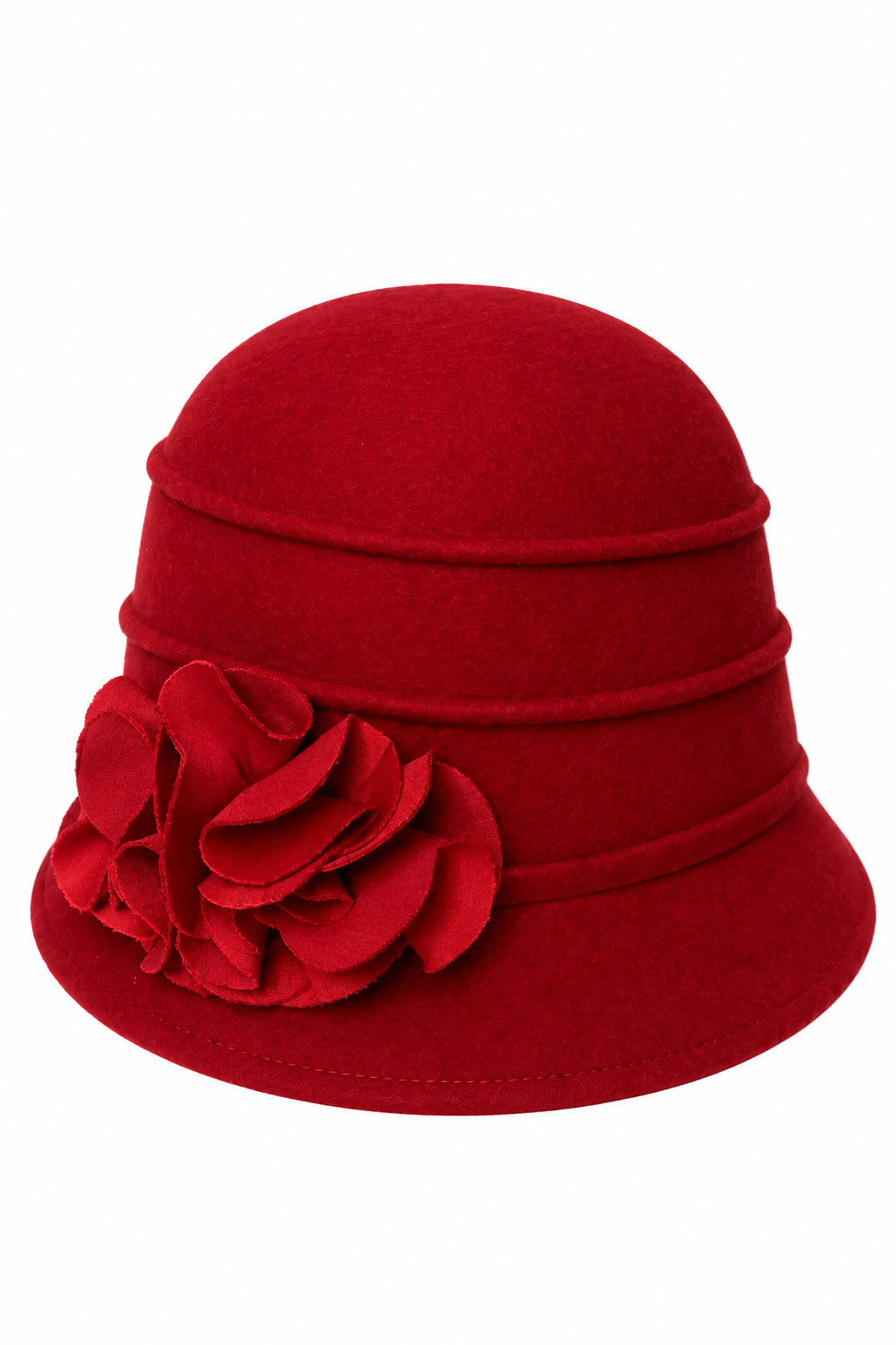 Cappello in feltro rosso con fiore laterale