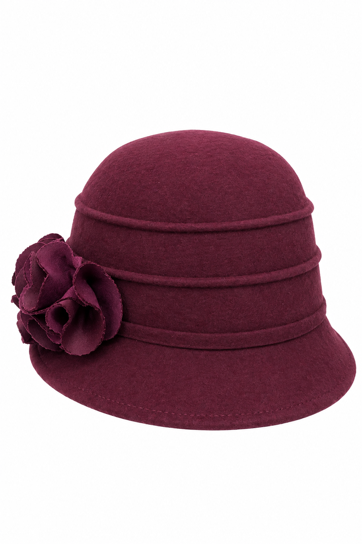 Cappello in feltro bordeaux con fiore laterale