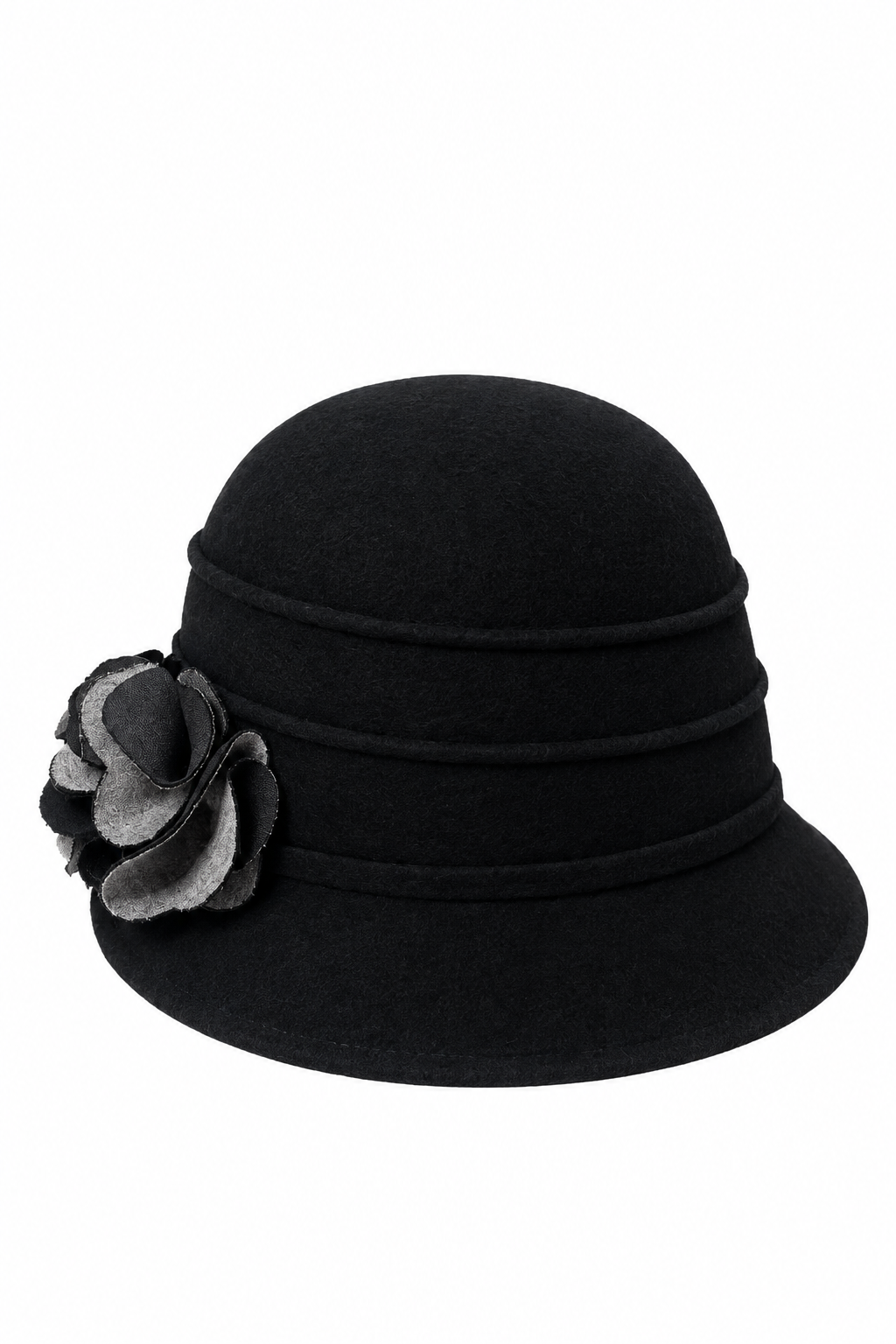 Cappello in feltro nero con fiore laterale