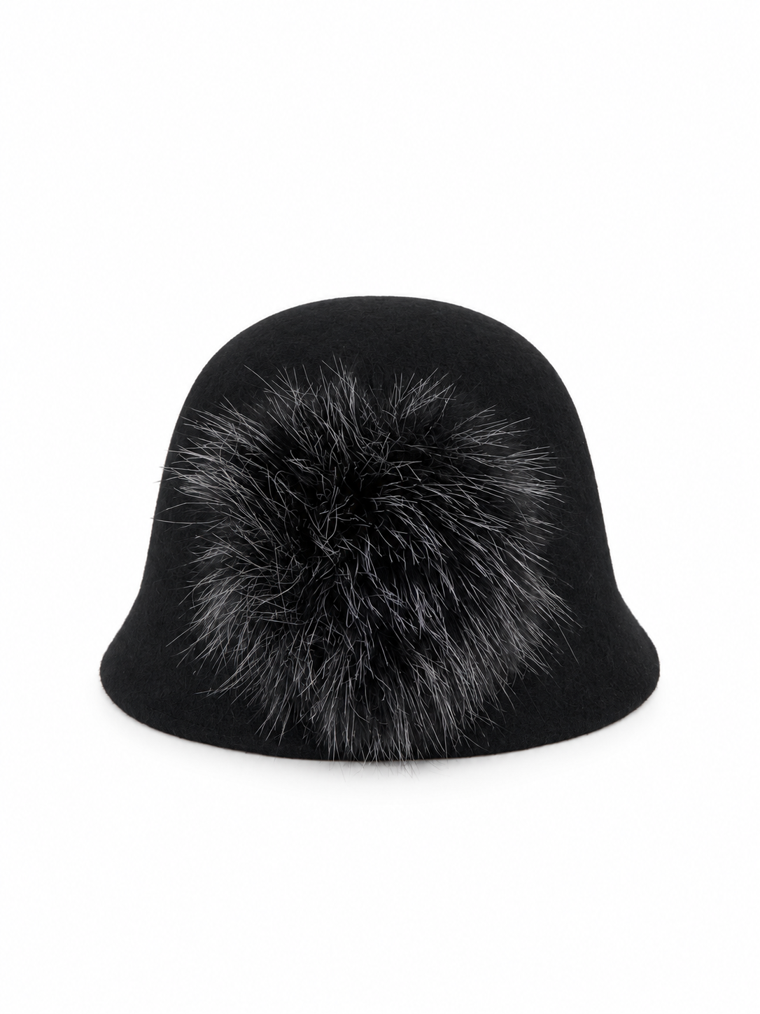 Cappello in feltro nero con dettaglio in pelliccia