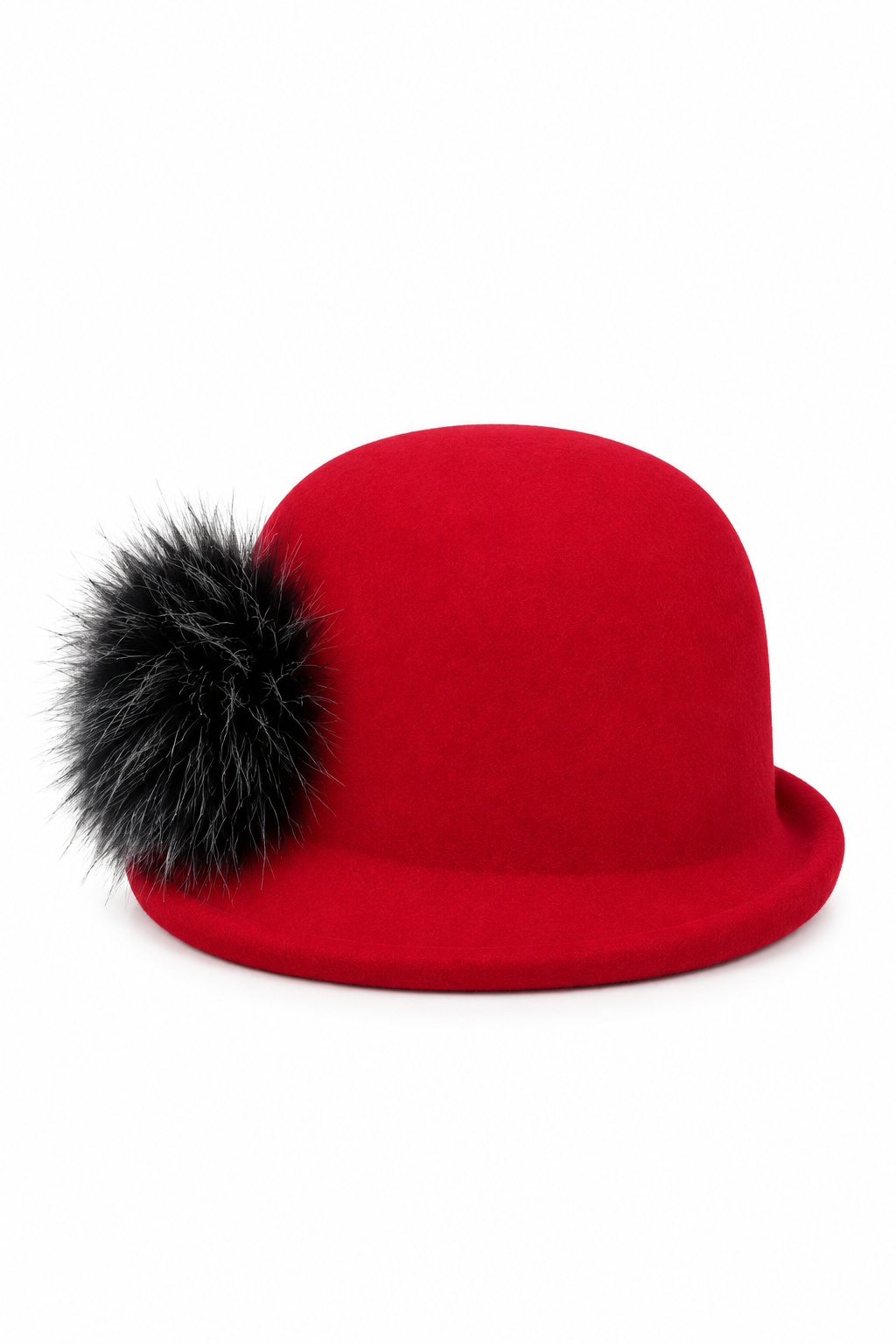 Cappello in feltro rosso con dettaglio in pelliccia
