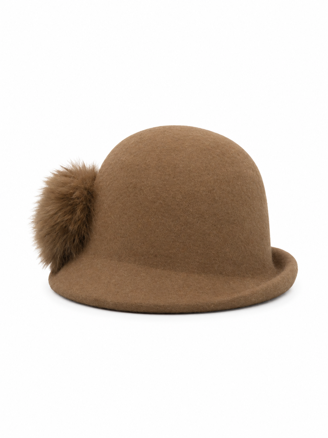 Cappello in feltro cammello con dettaglio in pelliccia
