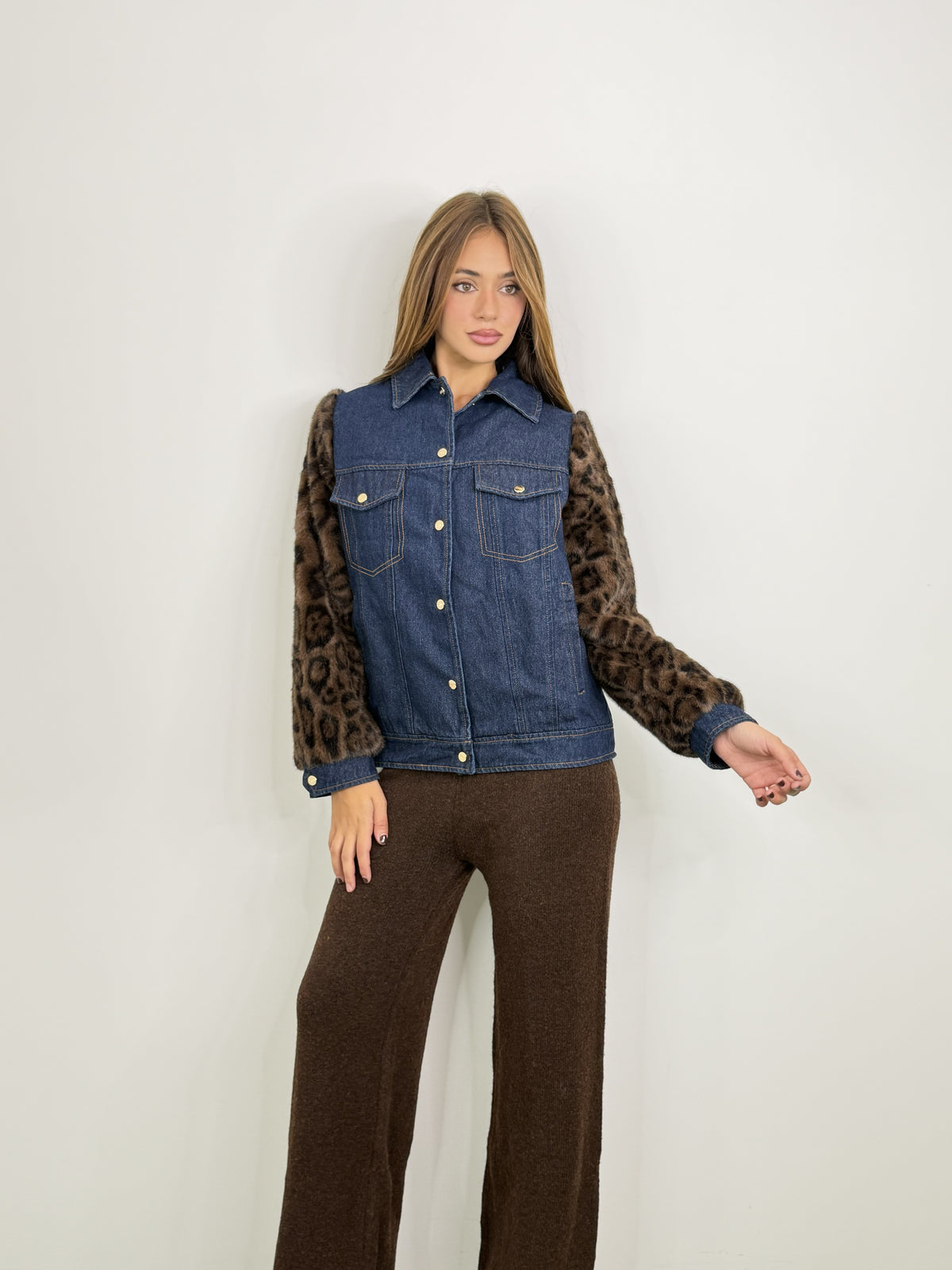 Giacca denim blue animalier