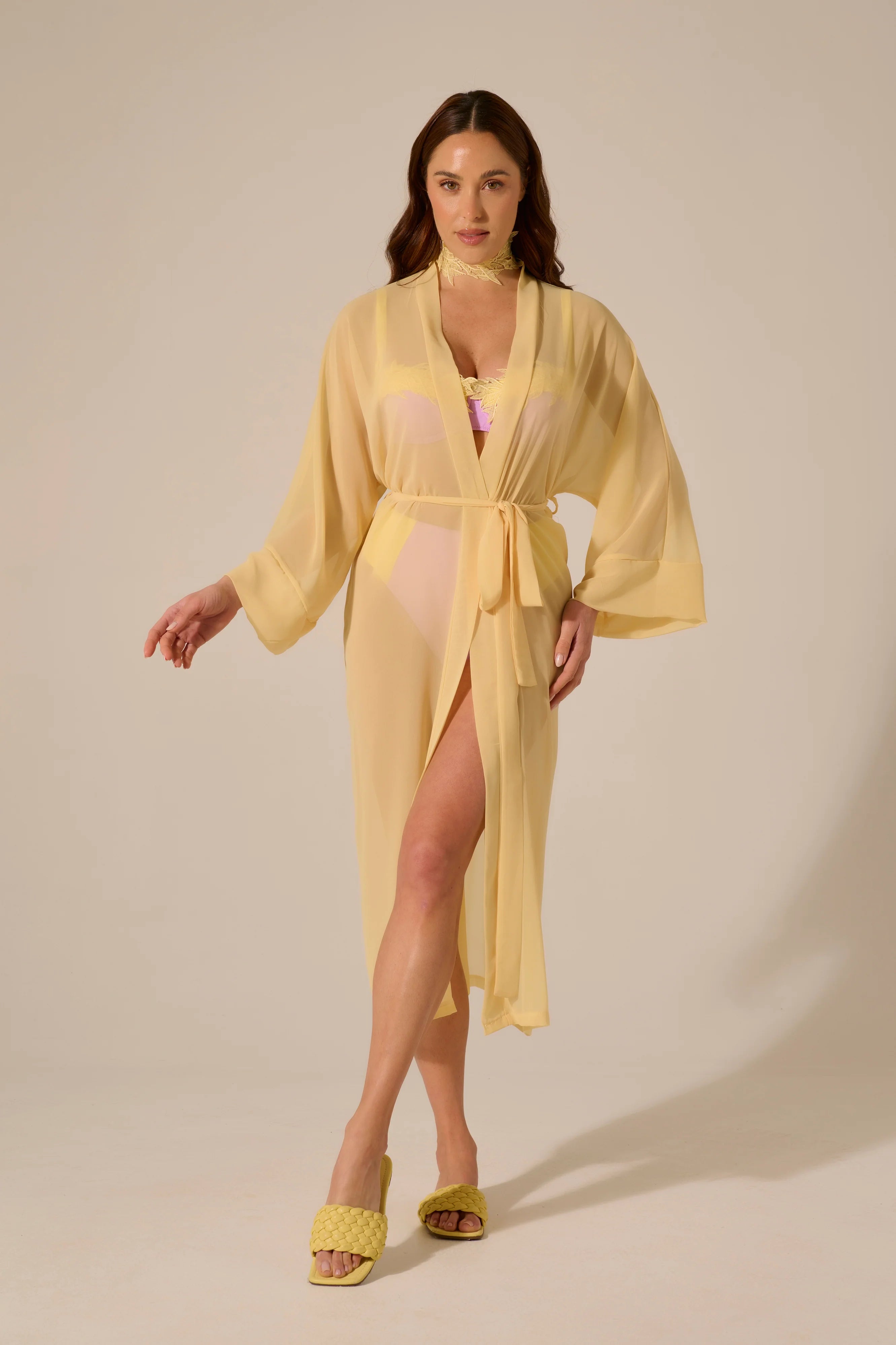 Kimono Giappo Midi Giallo Pastello