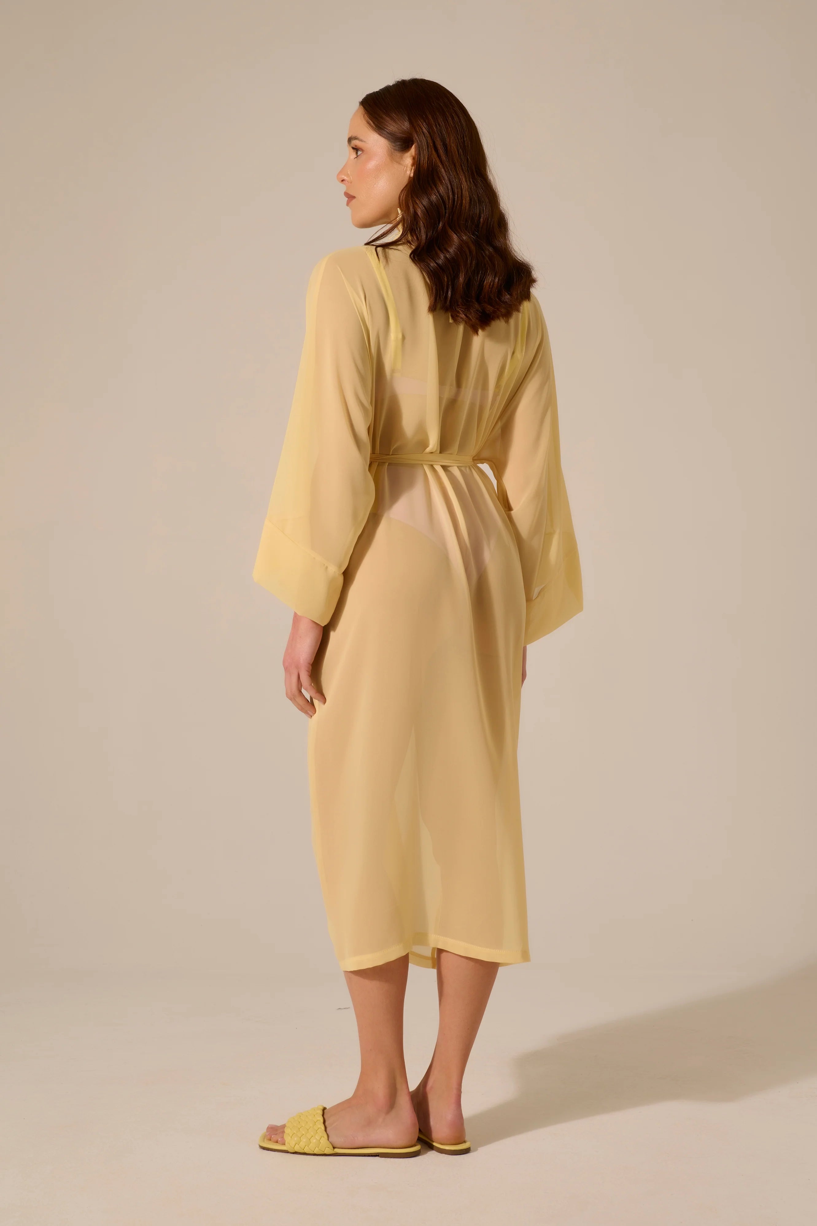Kimono Giappo Midi Giallo Pastello