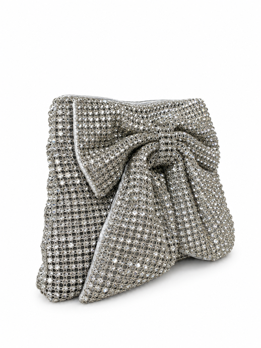 Clutch argento con fiocco scintillante