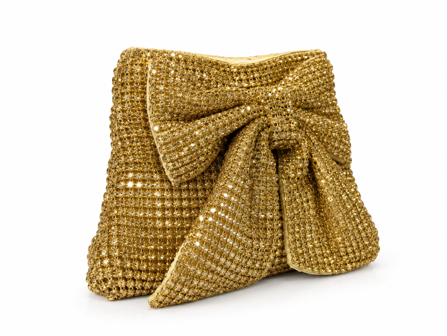 Clutch dorata con fiocco scintillante