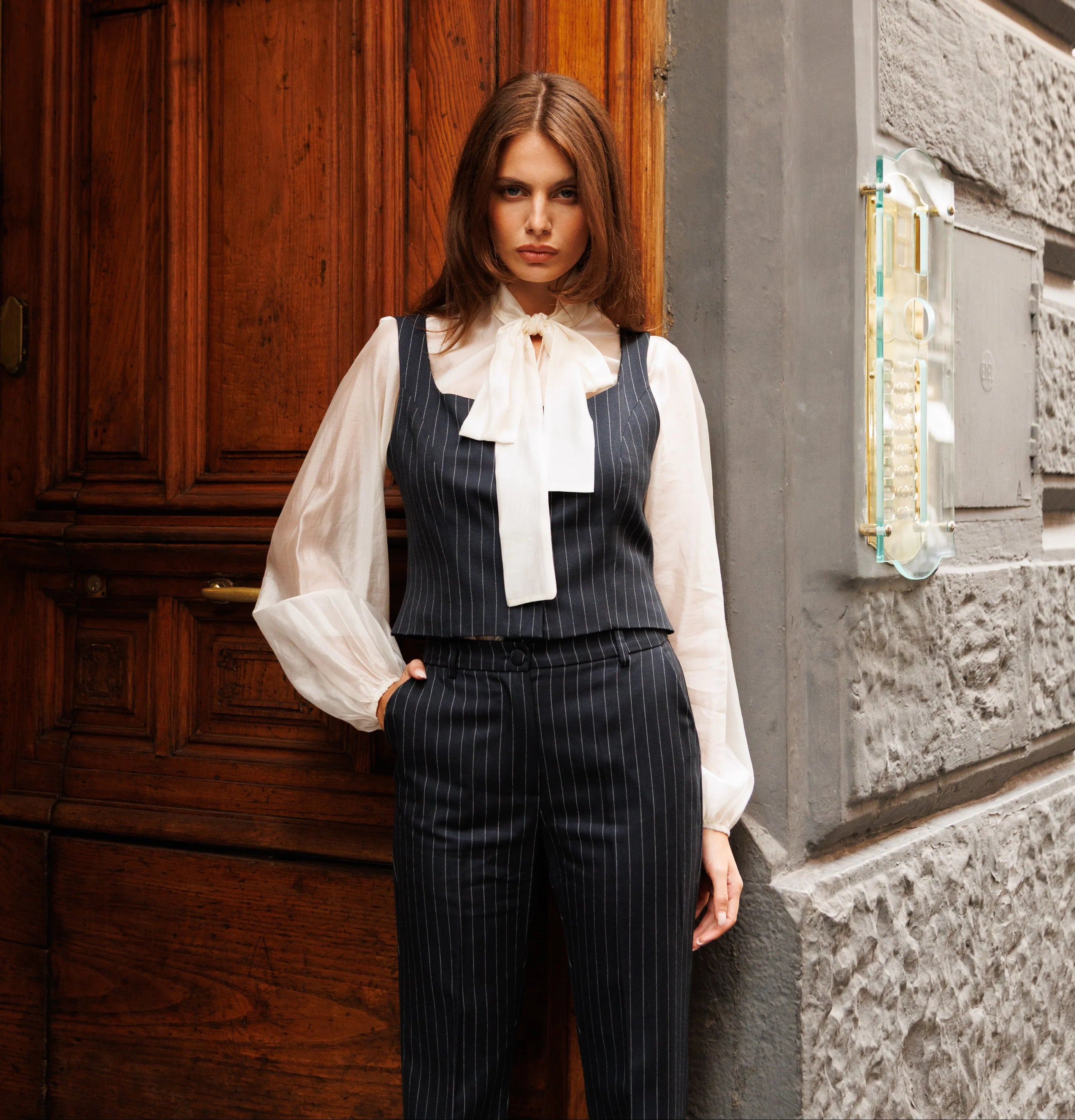 Set 3 pezzi Miranda Gessato Blu Navy