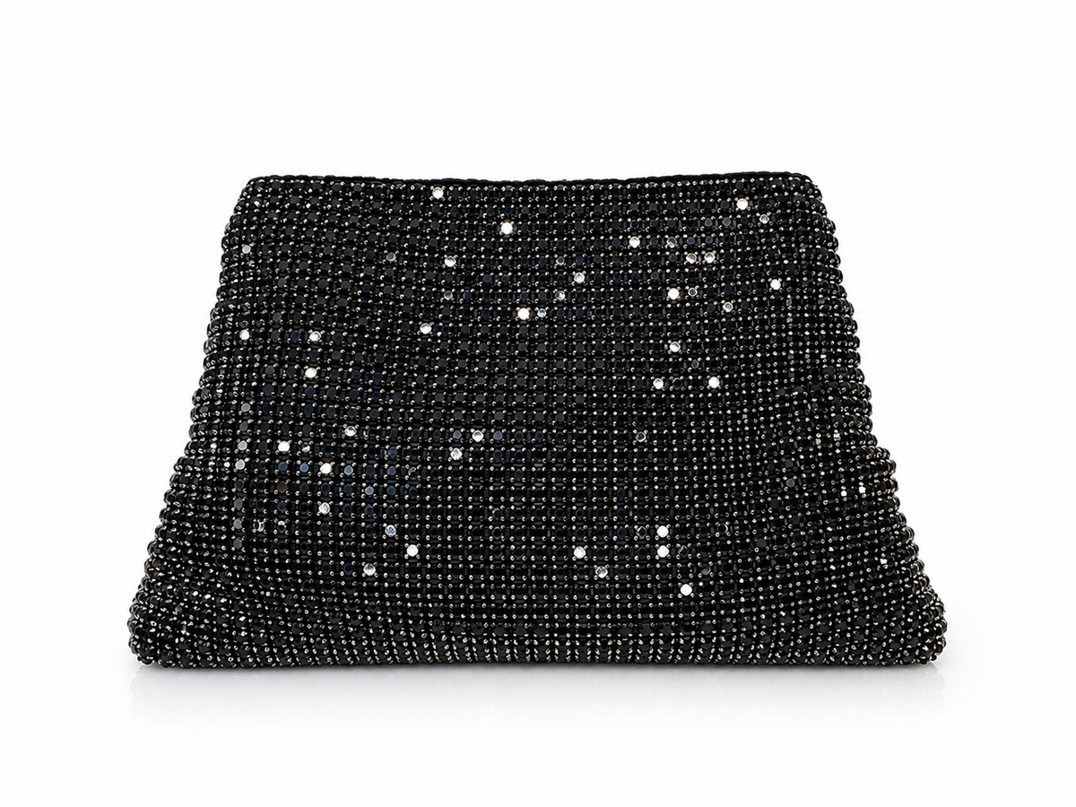 Clutch nera con fiocco scintillante
