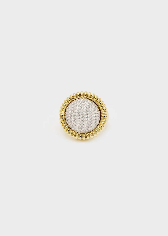 Anello over lavorato con zirconi oro